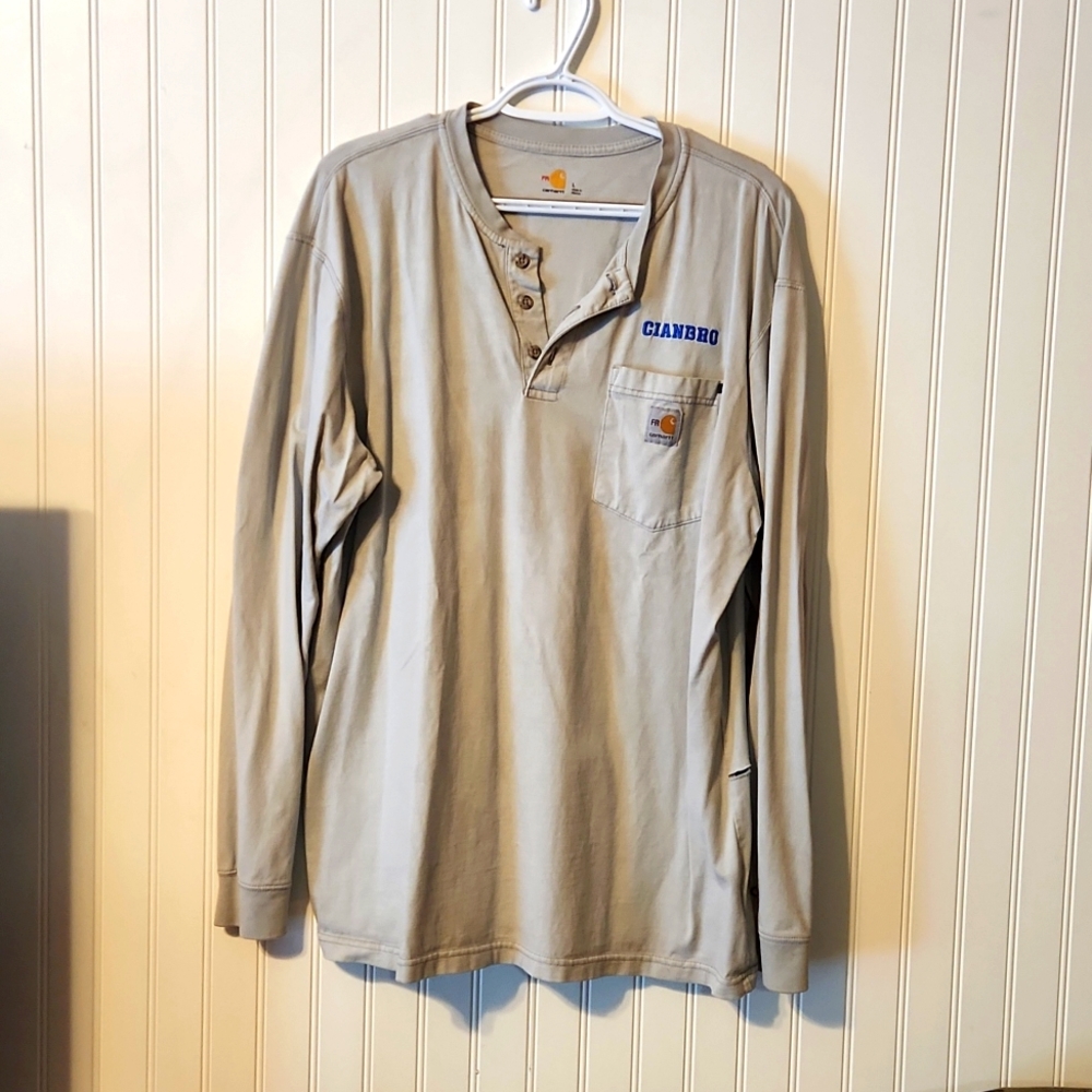 FLAME-RESISTANT CARHARTT FORCE® COTTON LONG-SLEEVE HENLEY Light Grey Large